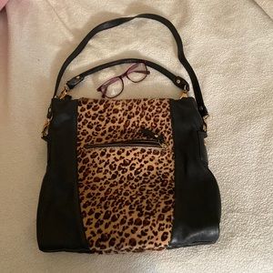 Luciana Verde leather & pony hair,large bag. Black. Drop handle or shoulder bag